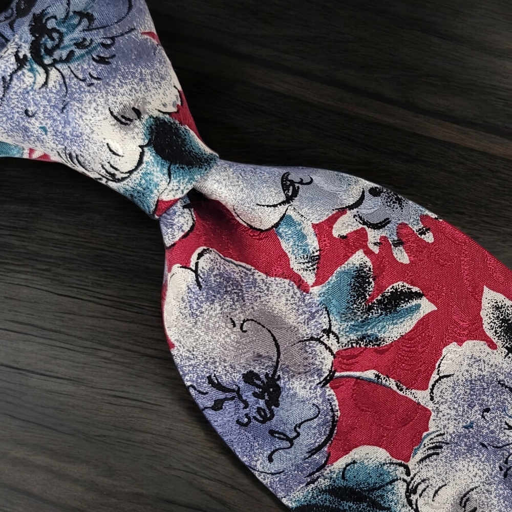 CARLOS TOMANISI Necktie, All Silk, Floral Pattern, Color Gray And Red.